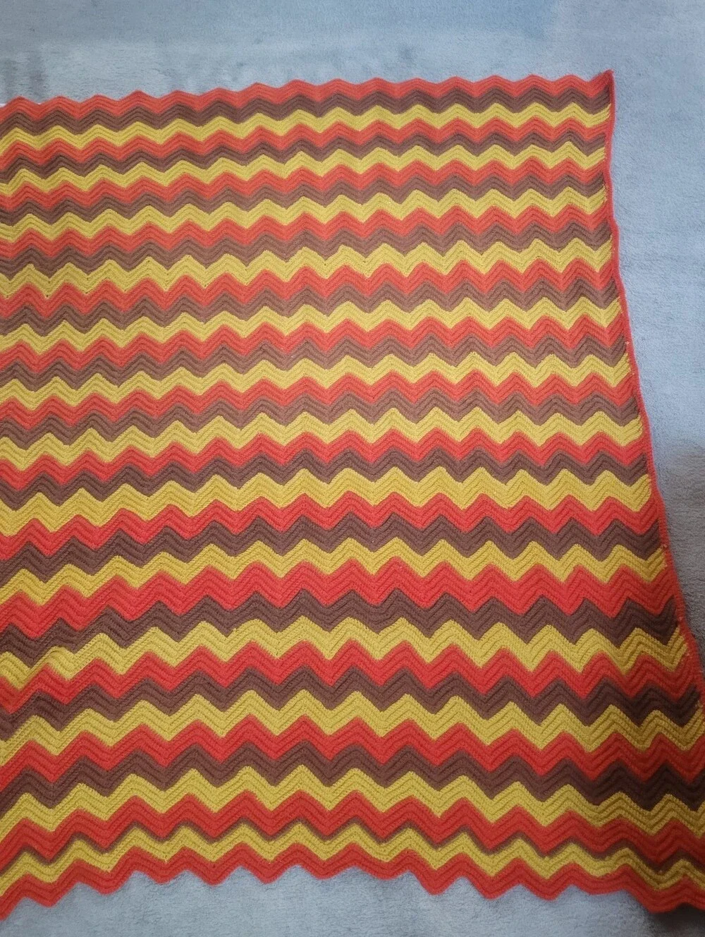 Vintage Handmade Crochet Chevron Afghan Blanket earth tones, eclectic Cottagecor